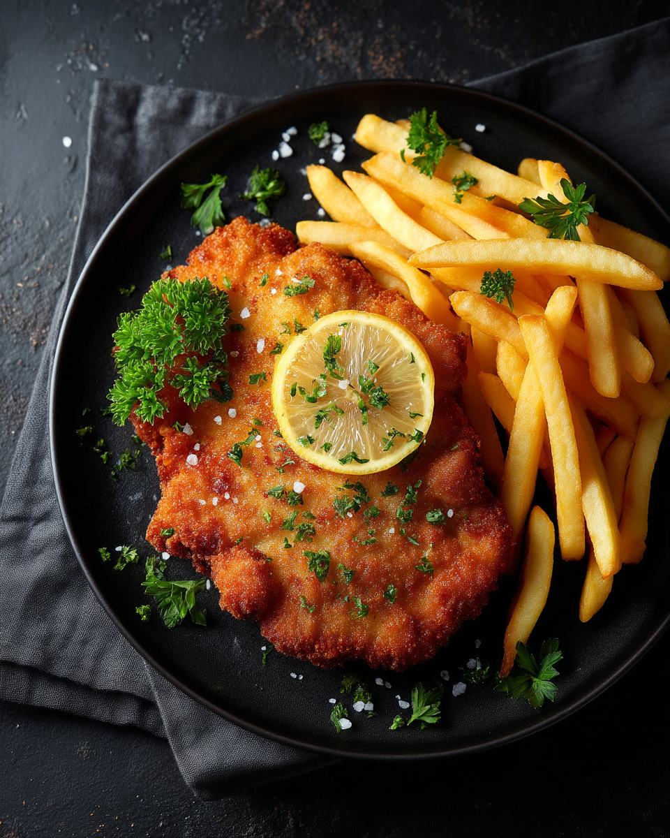 Goldenes knuspriges Schnitzel mit Beilage